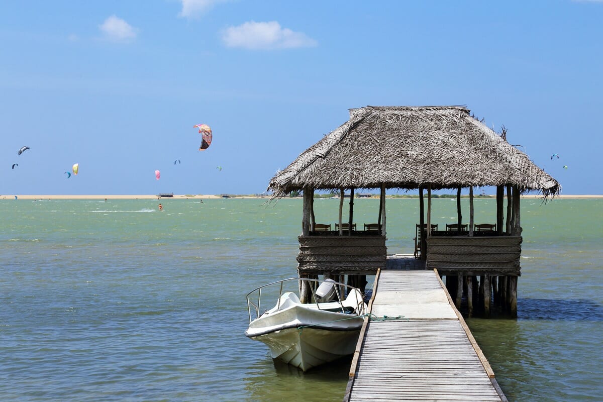 Walkway-and-kitesurfers-in-Kalpitiya-Sri-Lanka